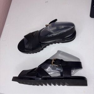 AGL Black Leather Sandals with Buckle size 40